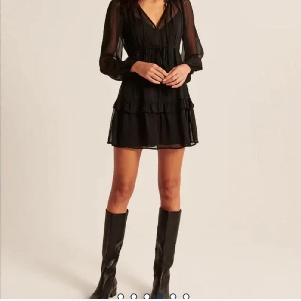 Abercrombie & Fitch Dark Green Tie-Front Long-Sleeve Trapeze Mini Dress, size XL